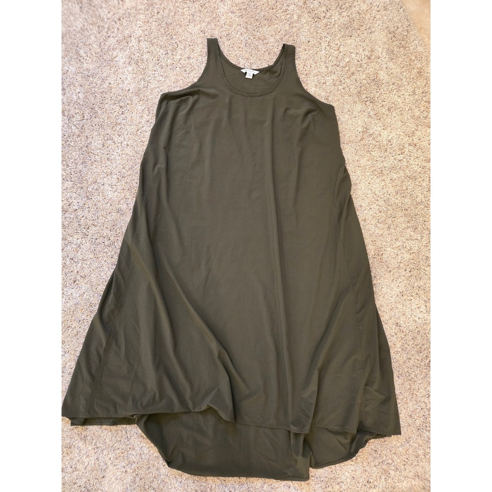 Athleta Womens 1X Olive Green Sleeveless High Low Midi Tank Dress Flowy Relaxed